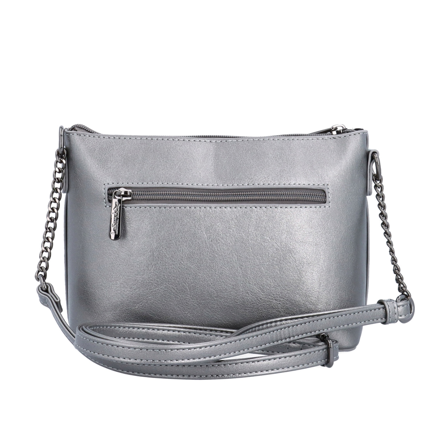 Spoločenská crossbody kabelka s retiazkou Le Sands materiál syntetická koža zapínanie na zips farba metalíza veľkosť malá 7708 TI Zozadu