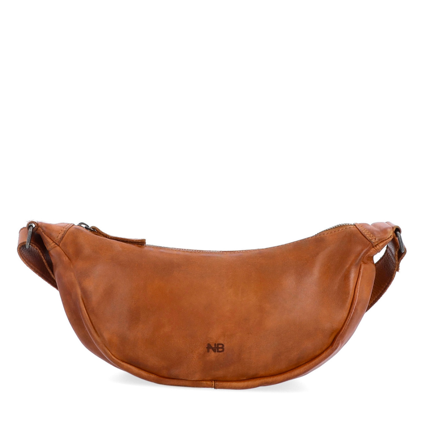 Kožená moonbag kabelka cez rameno Noelia Bolger materiál kože zapínanie na zips farba koňaková veľkosť malá NB 2412 KO Spredu