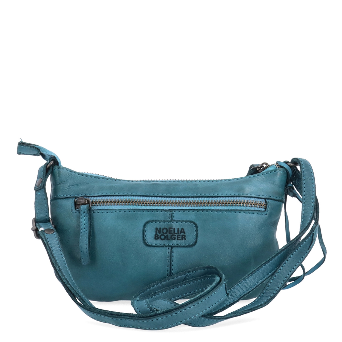 Malá elegantná kožená crossbody kabelka Noelia Bolger materiál kože zapínanie na zips farba tyrkysová veľkosť malá NB 2420 TYR Zozadu