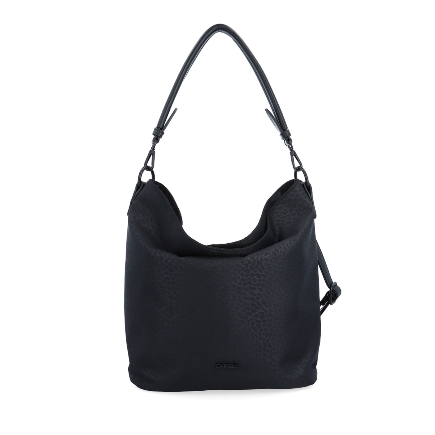 Elegantná dámska kabelka s dvoma popruhmi Carmelo materiál nylon zapínanie na zips farba čierna veľkosť stredná 6603 C LE Spredu