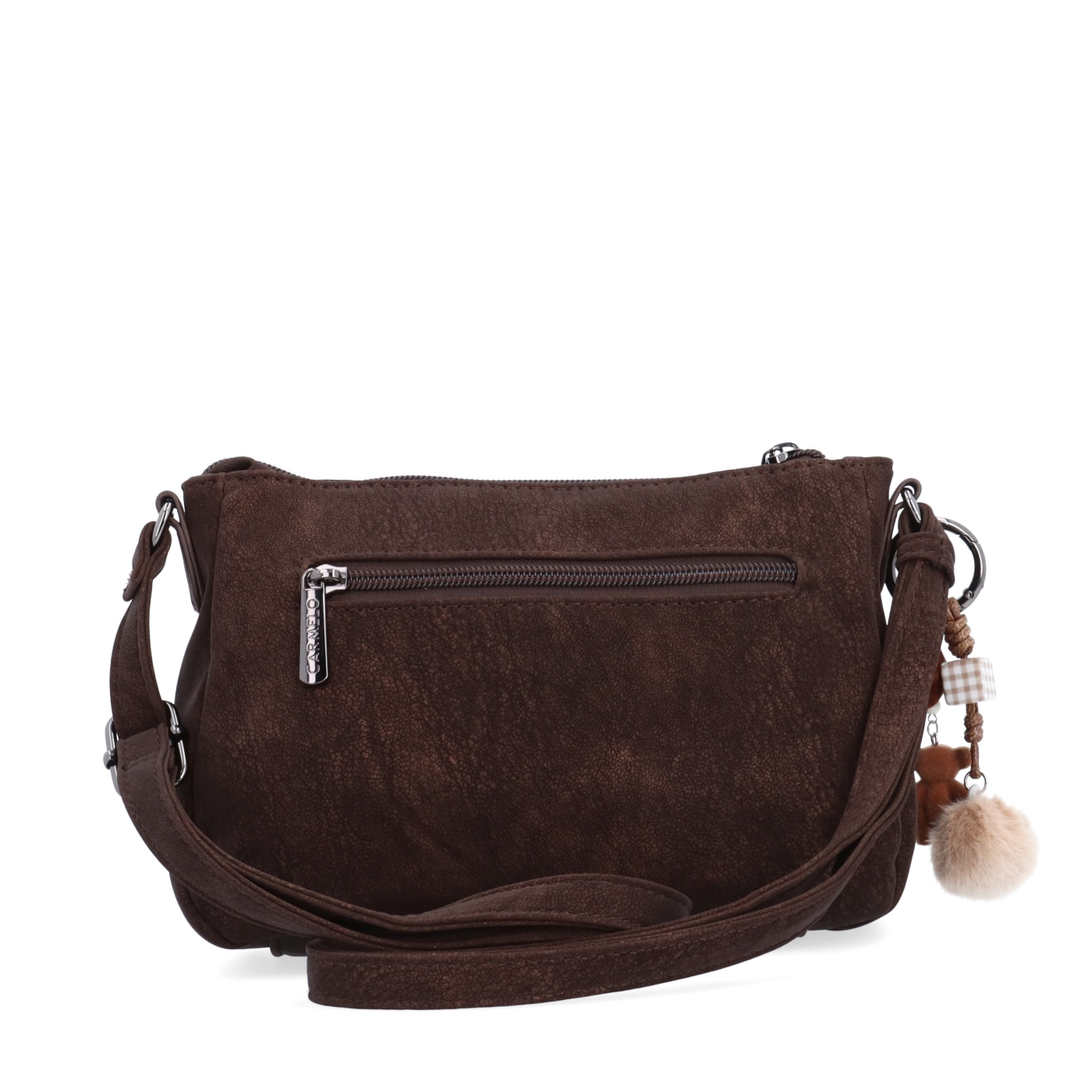 Elegantná malá crossbody kabelka Carmelo materiál syntetická koža zapínanie na zips farba hnedá veľkosť malá 4666 H Zozadu