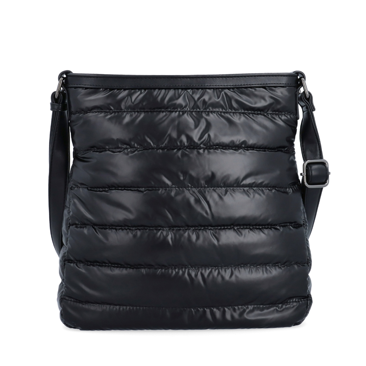 Moderná dámska kabelka z nadýchaného nylonu Carmelo materiál nylon zapínanie na zips farba čierna veľkosť stredná 4382 C Spredu