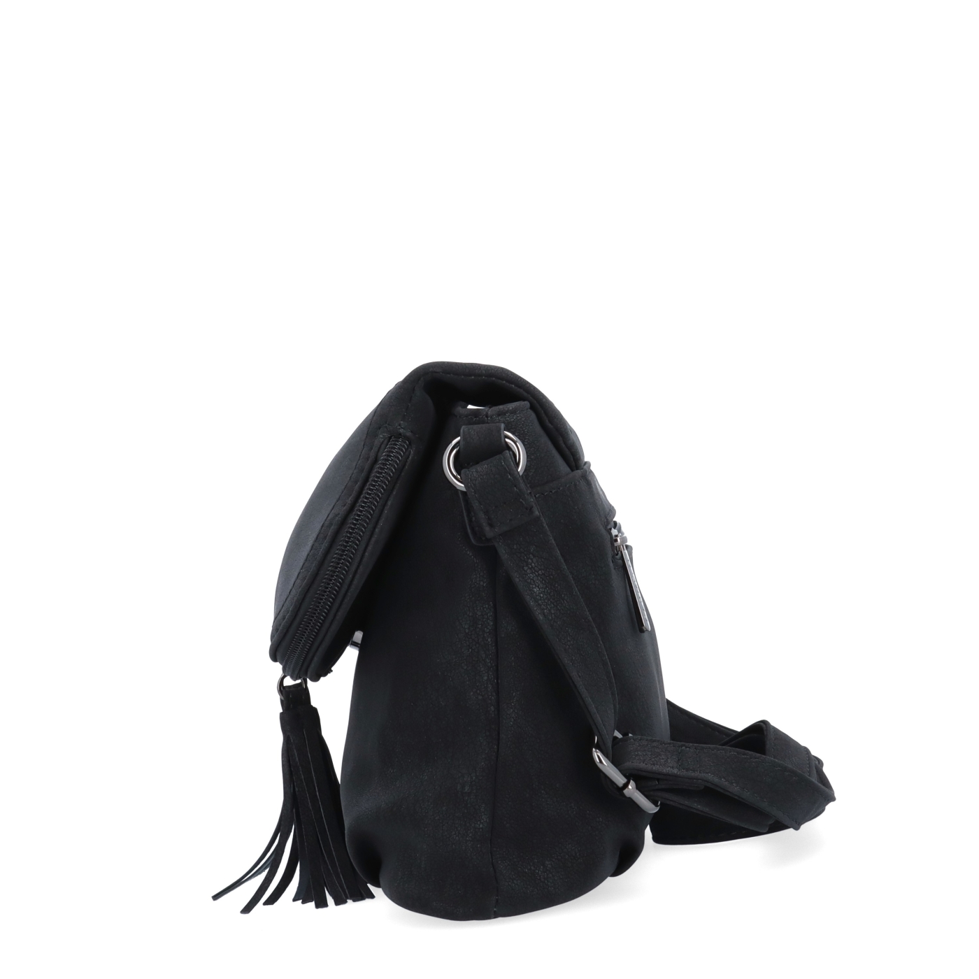 Štýlová crossbody kabelka s praktickou klopou Carmelo materiál syntetická koža zapínanie na zips farba čierna veľkosť malá 4661 C Z boku