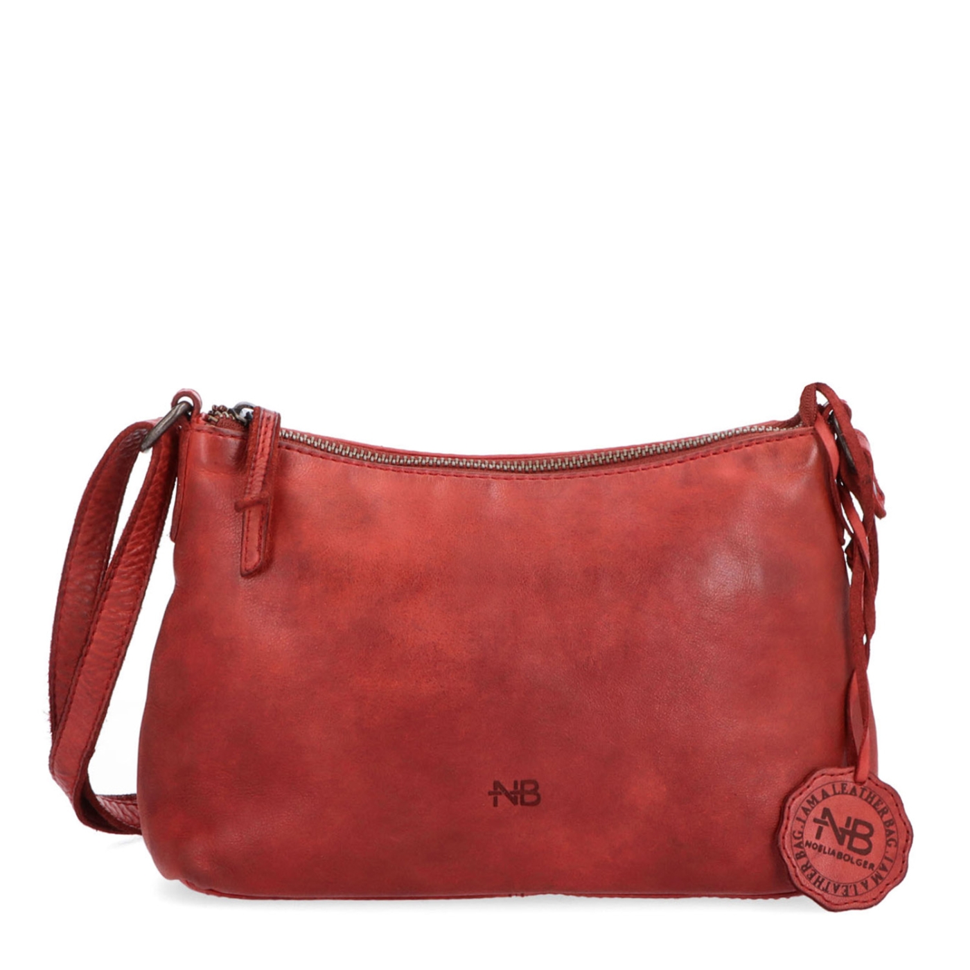 Praktická kožená crossbody na každý deň Noelia Bolger materiál kože zapínanie na zips farba červená veľkosť malá NB 2406 CV Spredu