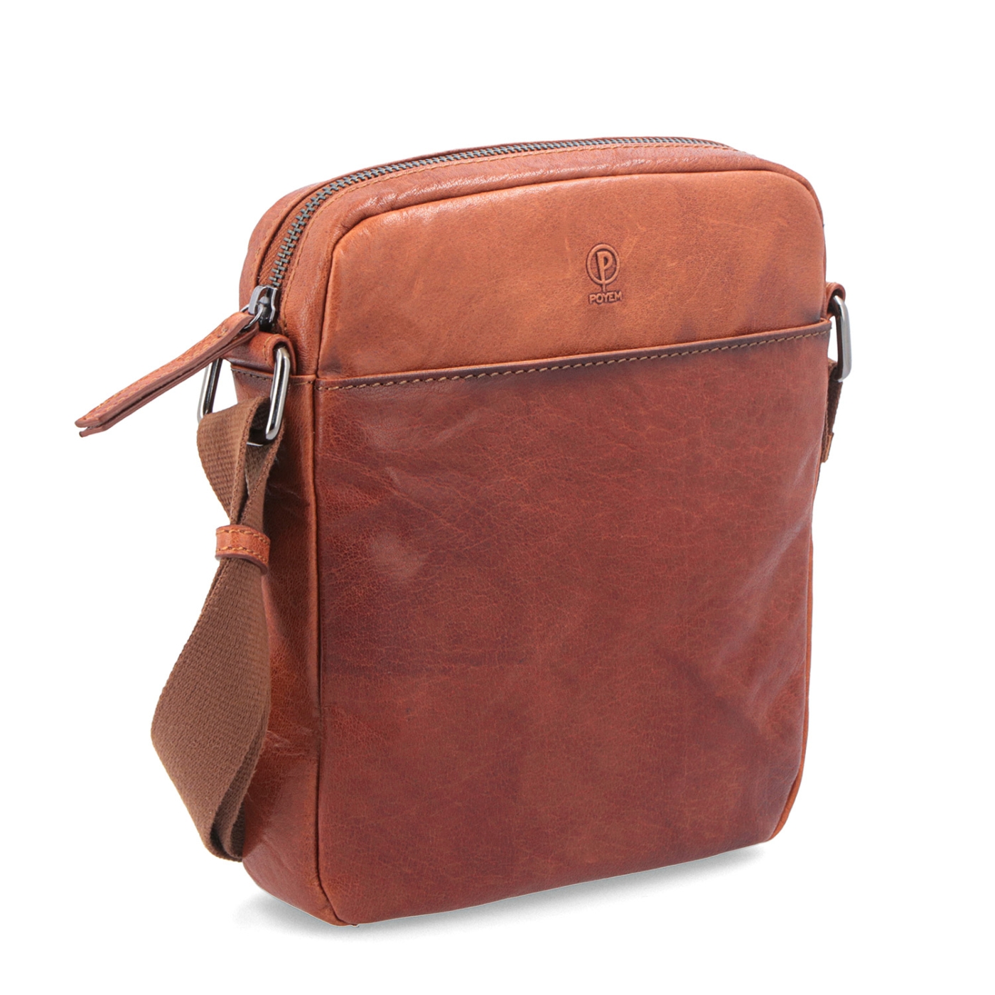 Kožená crossbody taška Poyem materiál kože farba koňaková veľkosť malá 2200 Poyem KO