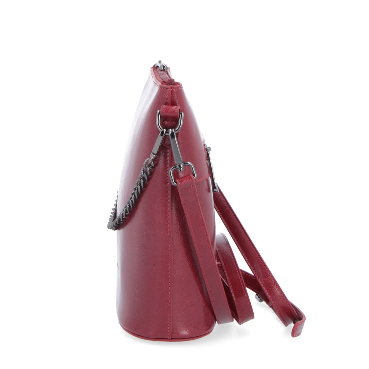 Elegantná kožená crossbody s retiazkou Noelia Bolger materiál kože zapínanie na zips farba červená veľkosť malá NB 0048 TCV Z boku