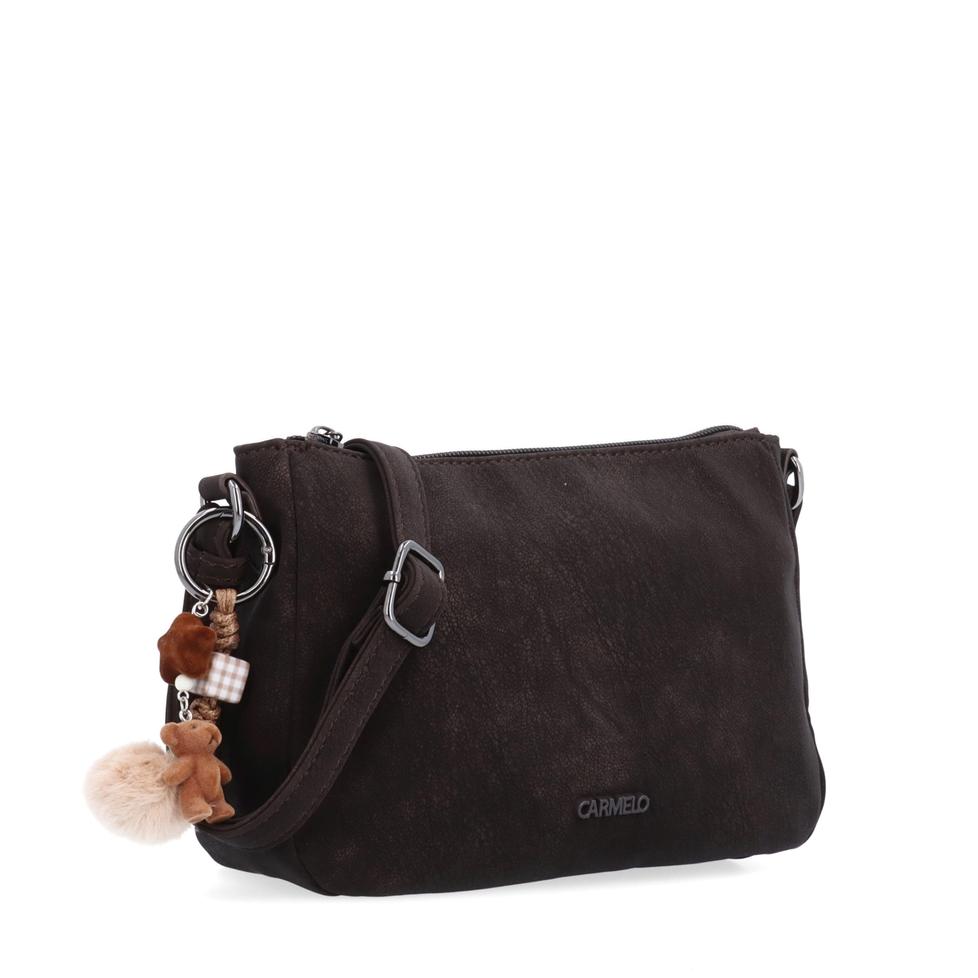 Elegantná malá crossbody kabelka Carmelo materiál syntetická koža zapínanie na zips farba hnedá veľkosť malá 4666 TH