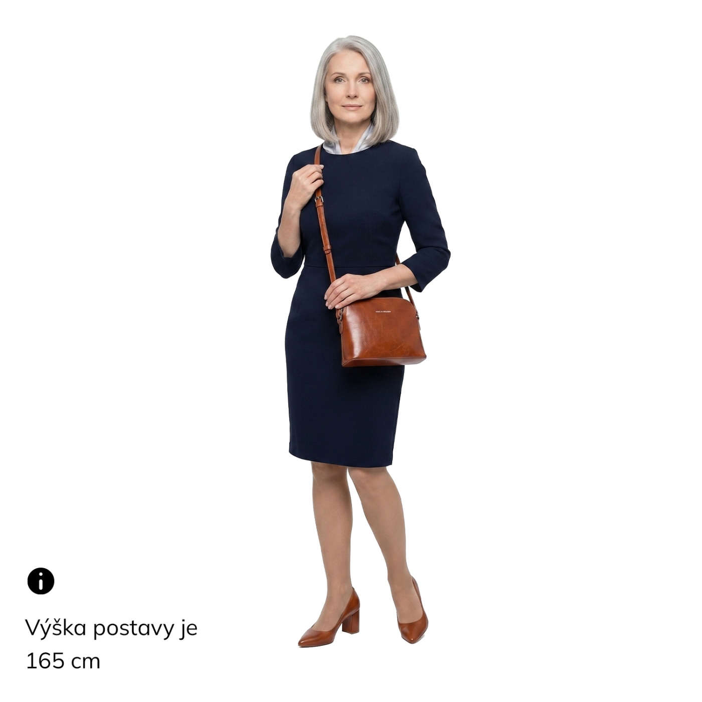 Luxusná malá kožená crossbody kabelka Noelia Bolger materiál kože zapínanie na zips farba koňaková veľkosť malá NB 0080 KO Na postave