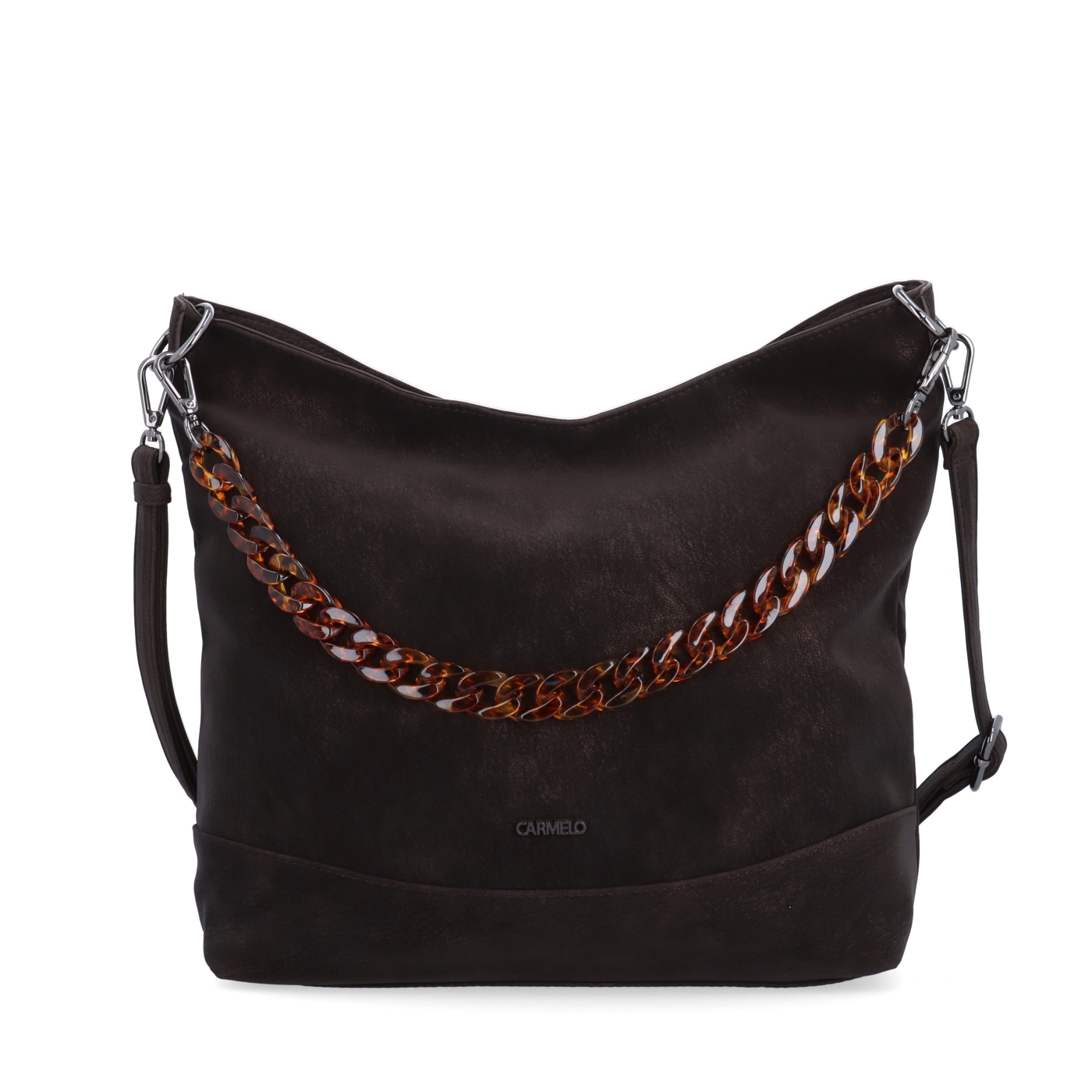Štýlová crossbody kabelka s odnímateľným reťazom Carmelo materiál syntetická koža zapínanie na zips farba hnedá veľkosť stredná 4660 TH Spredu