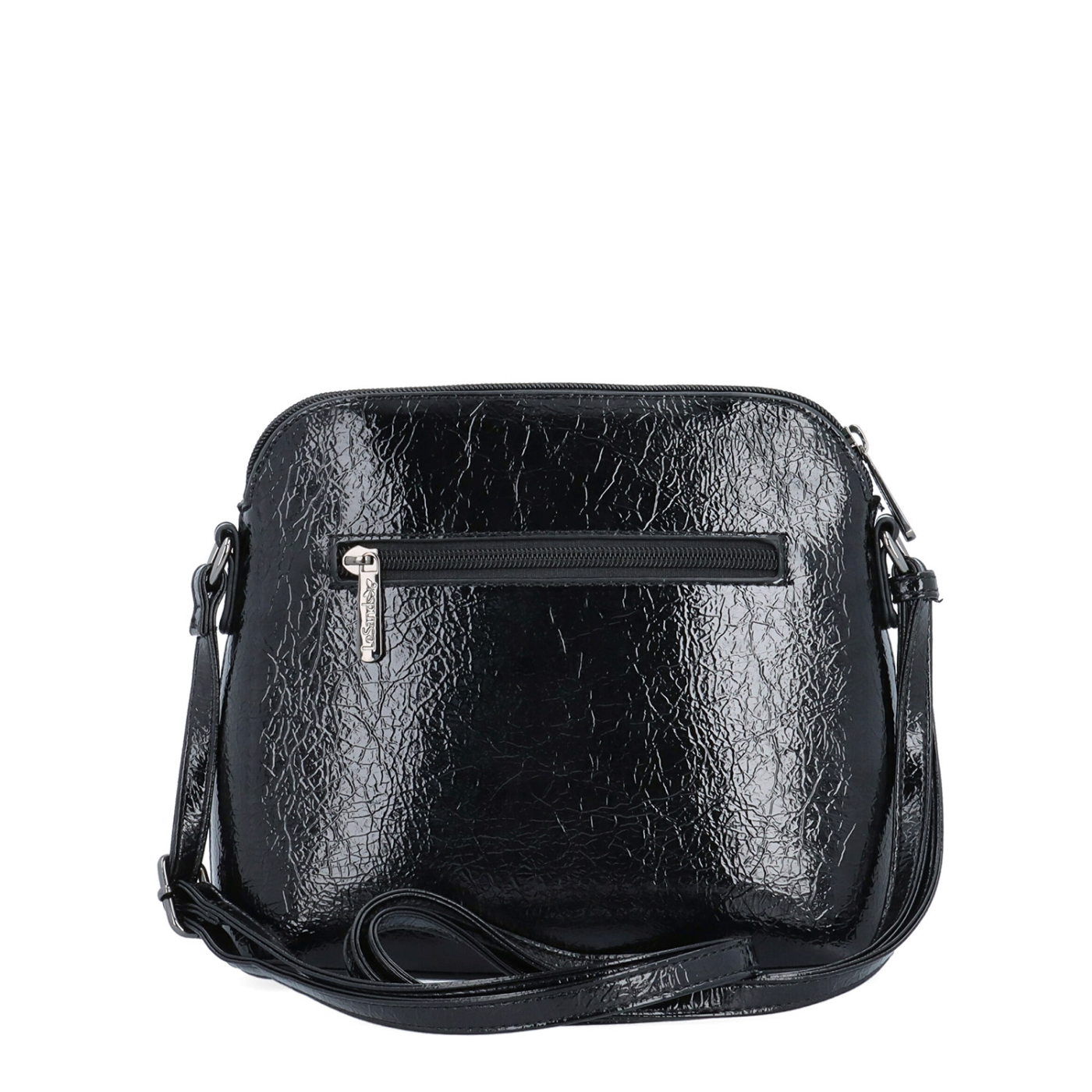Dizajnová crossbody vintage kabelka so štruktúrovaným vzorom Le Sands materiál syntetická koža zapínanie na zips farba čierna veľkosť malá 4371 C Zozadu