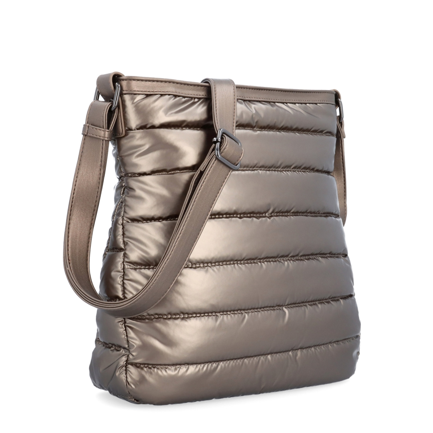 Moderná dámska kabelka z nadýchaného nylonu Carmelo materiál nylon zapínanie na zips farba metalíza veľkosť stredná 4382 BR