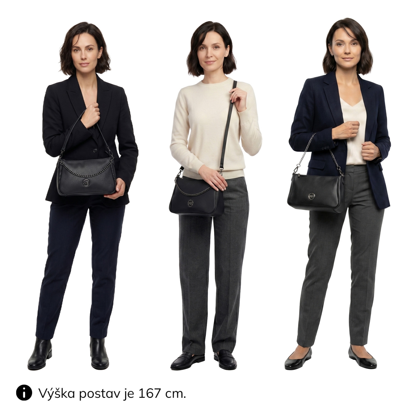 Kožená crossbody kabelka so striebornou retiazkou Noelia Bolger materiál kože zapínanie na zips farba čierna veľkosť malá NB 3015 C Na postave