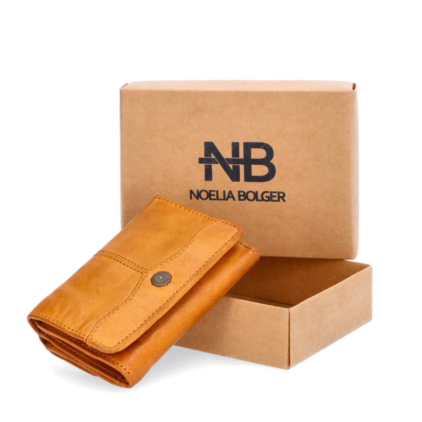 Minimalistická kožená peňaženka s prešívaním Noelia Bolger materiál kože zapínanie na cvok farba žltá veľkosť malá 5129 NB ZLU Krabička