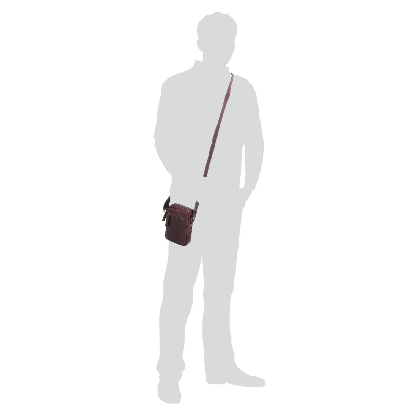 Malá kožená crossbody Poyem materiál kože zapínanie na zips farba hnedá veľkosť malá 2220 Poyem H Na postave