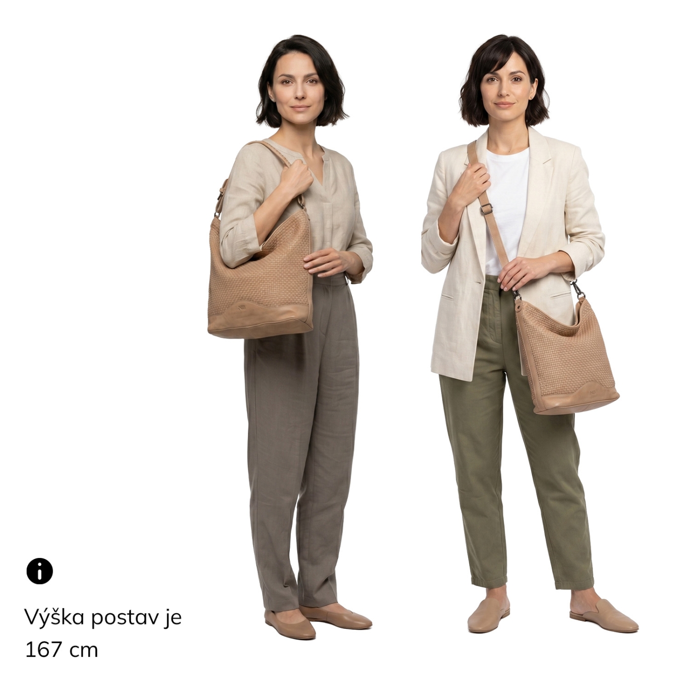 Jemne prepletaná kožená hobo kabelka Noelia Bolger materiál kože zapínanie na zips farba béžová veľkosť stredná NB 2015 BE Na postave