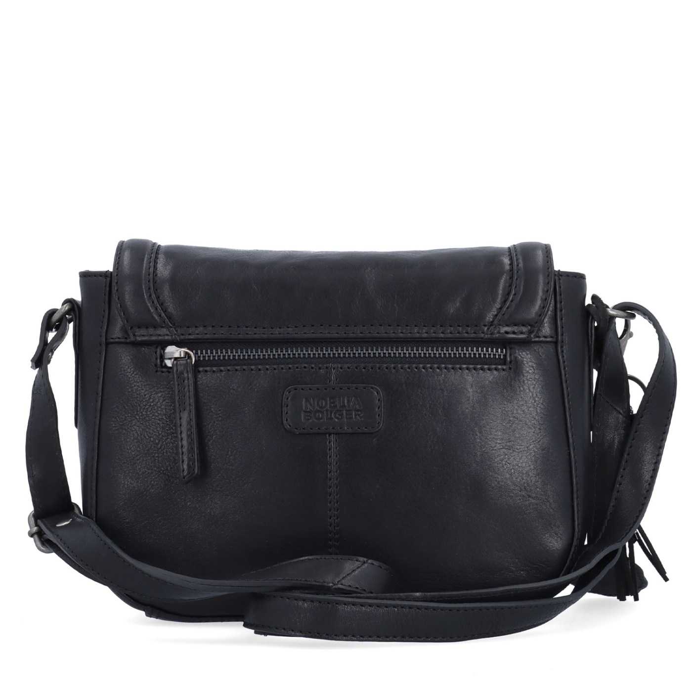 Menšia crossbody kabelka s chlopňou a príveskom Noelia Bolger materiál kože zapínanie s chlopňou farba čierna veľkosť stredná NB 3111 C Zozadu