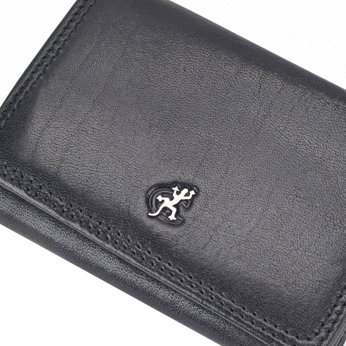 Praktická kožená peňaženka Cosset materiál kože zapínanie na cvok farba čierna veľkosť malá 4509 Komodo C Logo