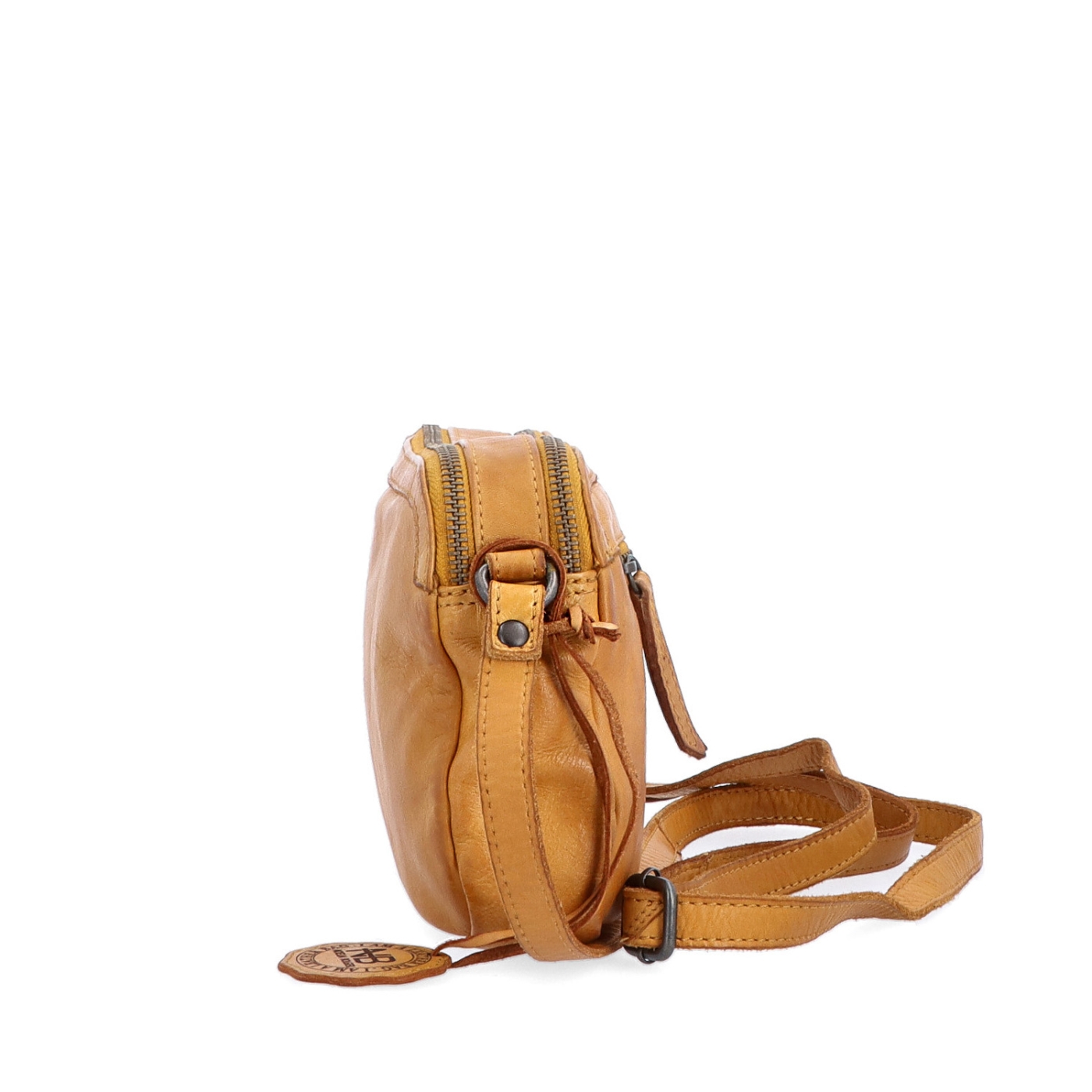Minimalistická kožená crossbody kabelka Noelia Bolger materiál kože zapínanie na zips farba žltá veľkosť malá NB 2407 ZLU Z boku