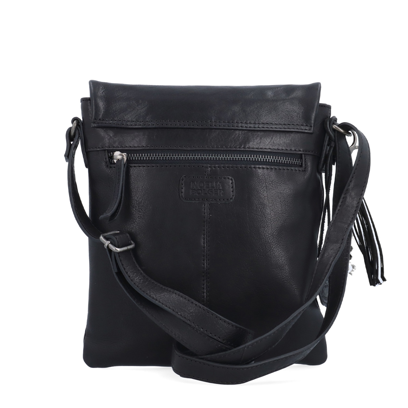 Kožená crossbody kabelka s chlopňou a príveskom Noelia Bolger materiál kože zapínanie s chlopňou farba čierna veľkosť malá NB 3108 C Zozadu