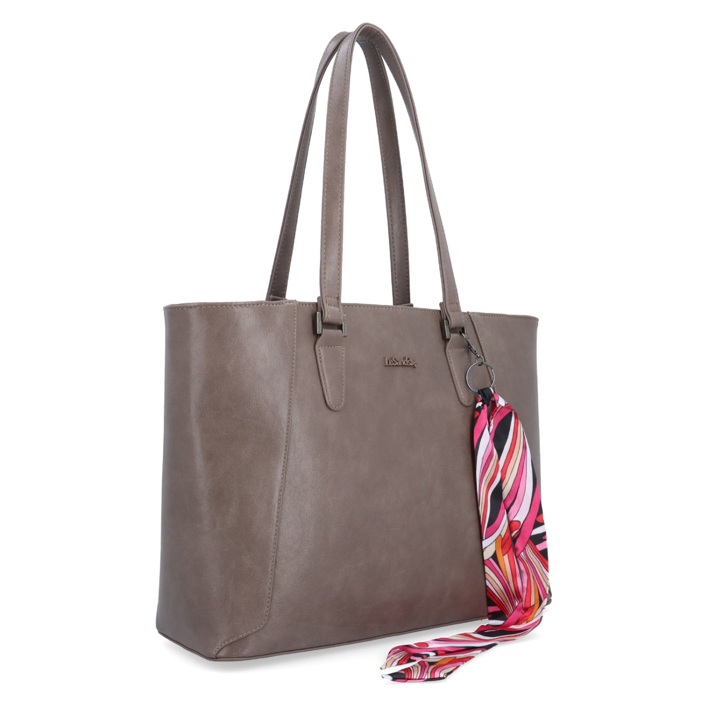 Priestranná shopper kabelka s ozdobnou šatkou Le Sands materiál syntetická koža zapínanie na zips farba taupe veľkosť veľká 7705 T