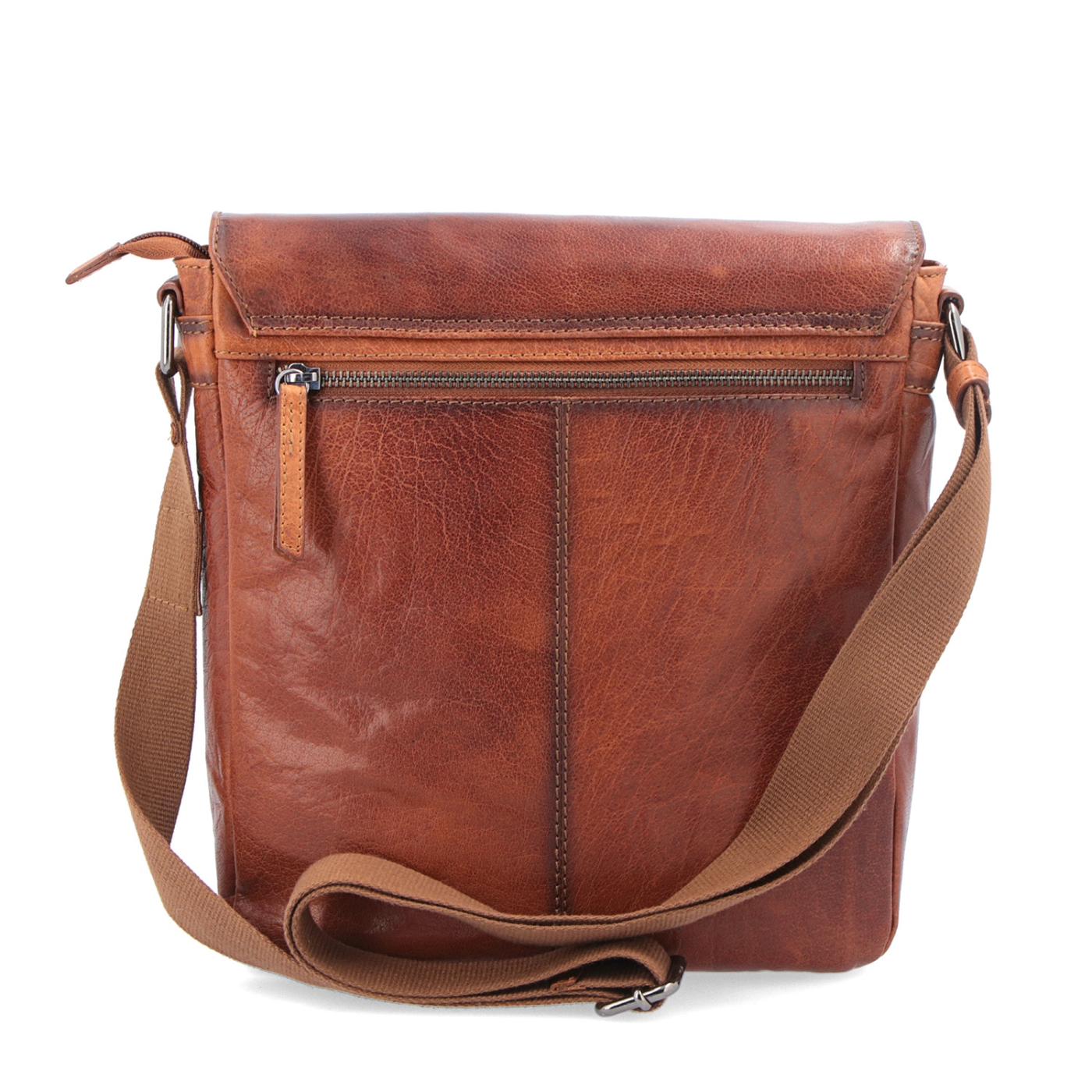 Kožená crossbody s chlopňou Poyem materiál kože zapínanie s chlopňou farba koňaková veľkosť stredná 2207 Poyem KO Zozadu