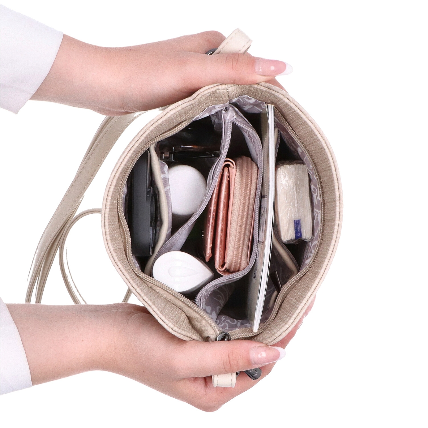 Malá originálna kabelka Carmelo Carmelo materiál syntetická koža zapínanie na zips farba béžová veľkosť malá 4307 BE Vnútro