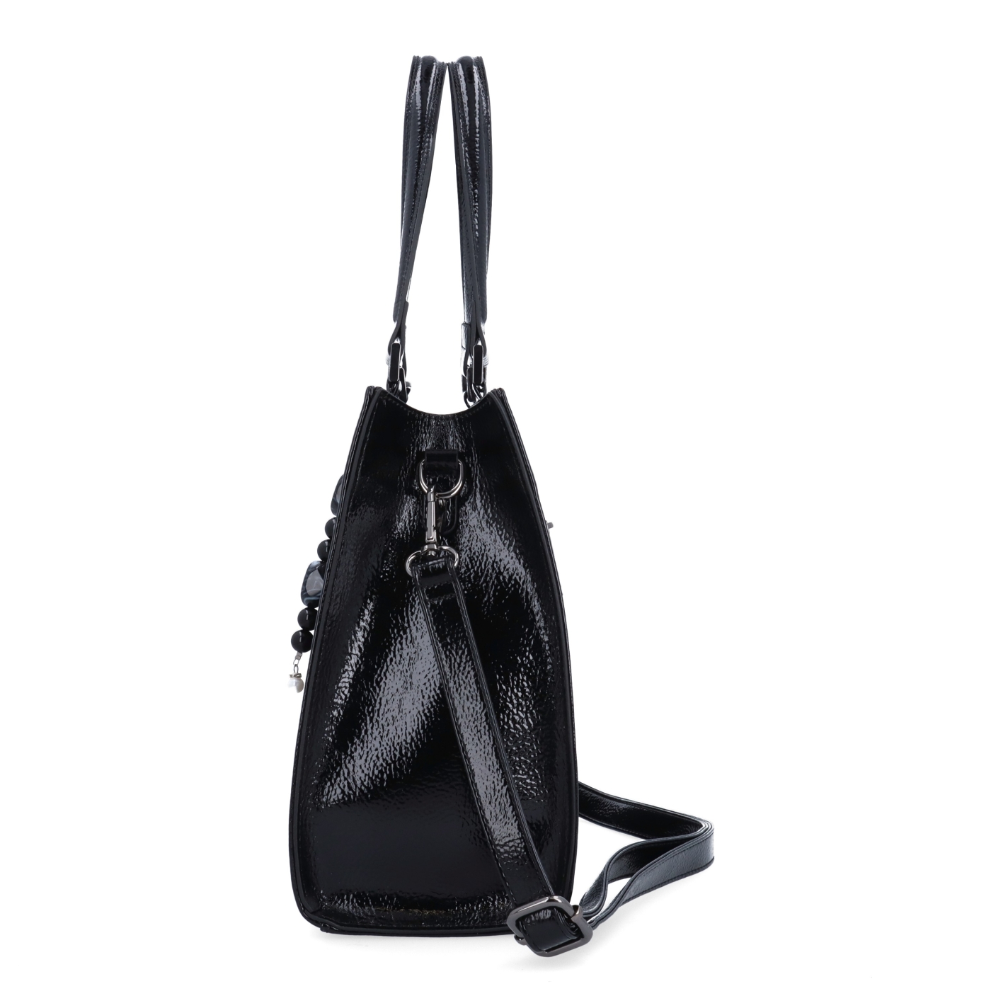 Kabelka do ruky s odnímateľným crossbody popruhom a príveskom Le Sands Le Sands materiál syntetická koža zapínanie na zips farba čierna veľkosť stredná 4638 C Z boku