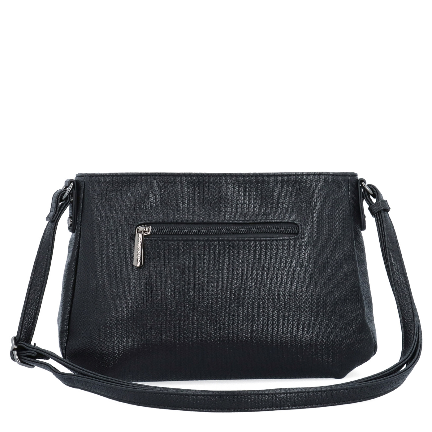 Praktická a elegantná crossbody kabelka Carmelo materiál syntetická koža zapínanie na zips farba čierna veľkosť stredná 4605 C Zozadu