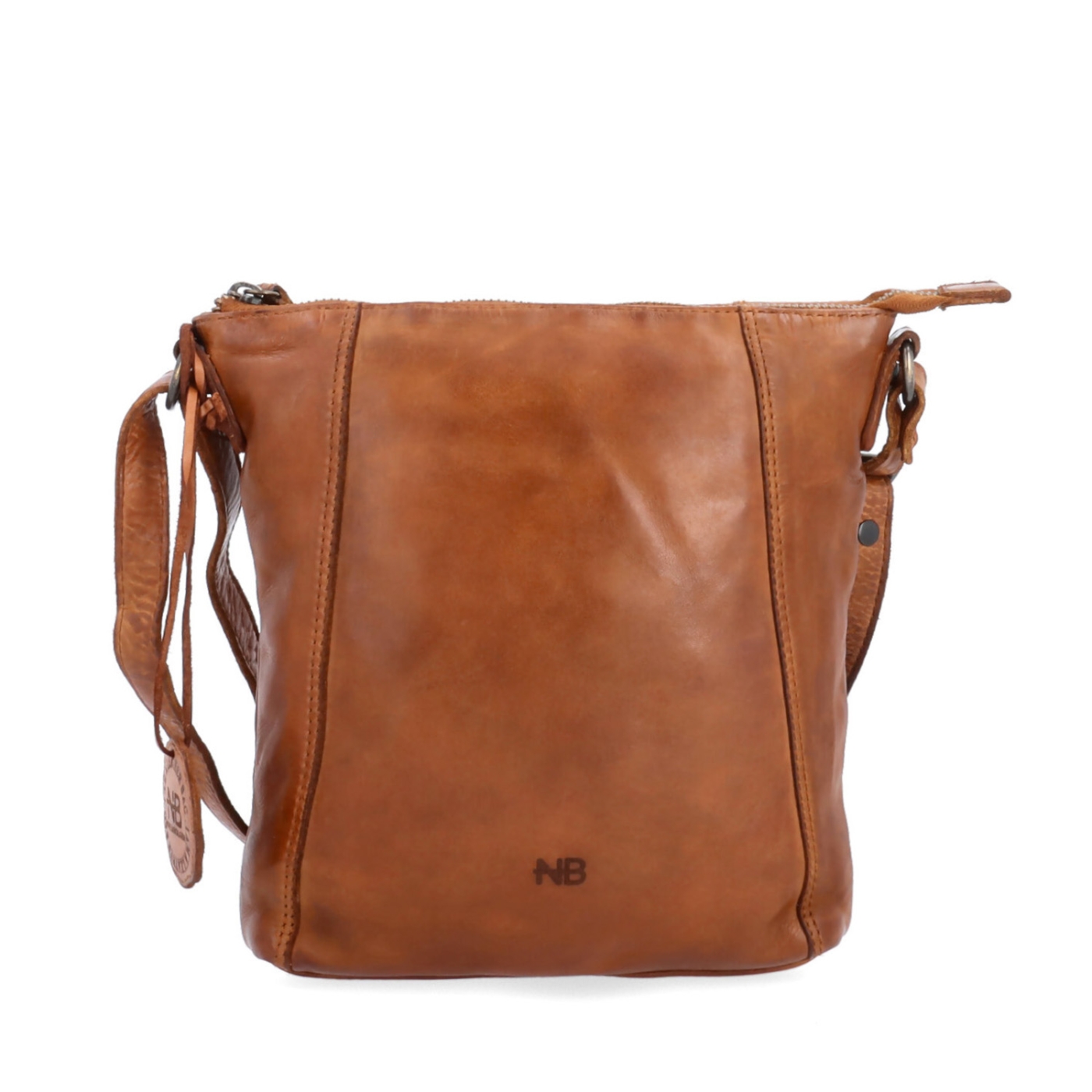 Malá kožená crossbody s prešívaním Noelia Bolger materiál kože zapínanie na zips farba koňaková veľkosť malá NB 2086 KO Spredu