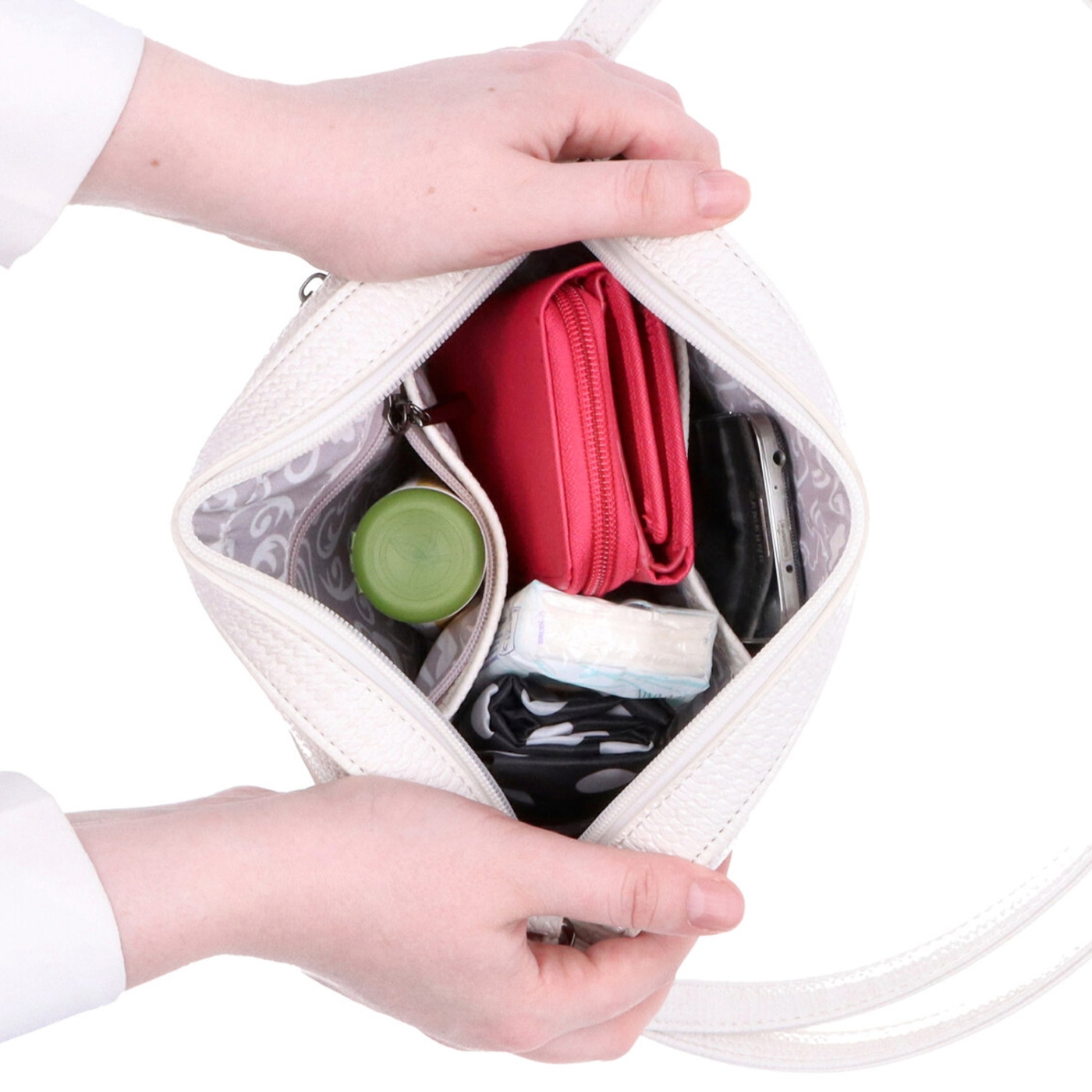 Malá crossbody kabelka s decentným vzorom Carmelo materiál syntetická koža farba béžová veľkosť malá 4334 K Vnútro