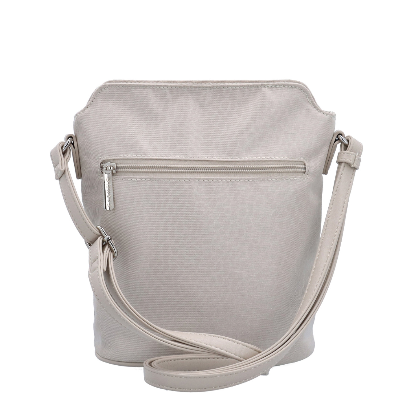 Praktická crossbody kabelka s extra vreckom Carmelo materiál nylon zapínanie na zips farba béžová veľkosť malá 6607 BE LE Zozadu