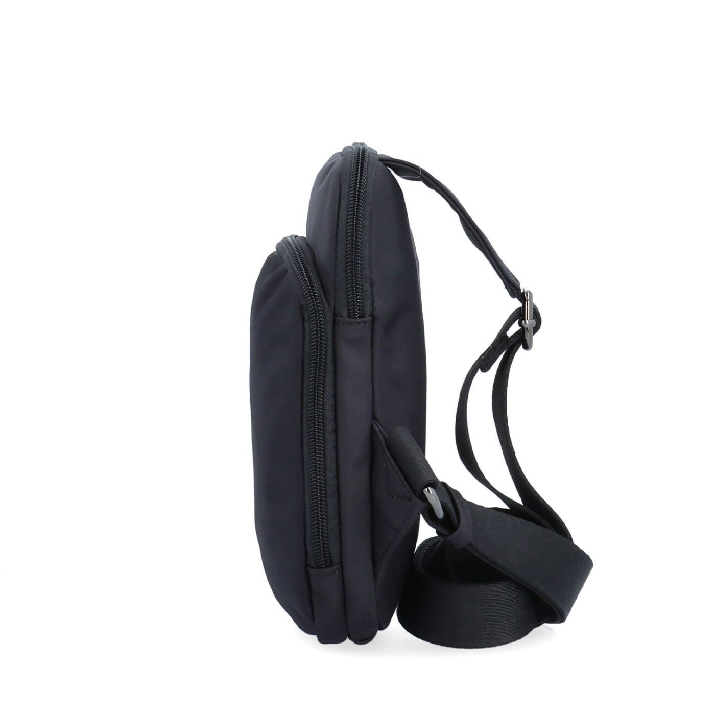 Praktická crossbody taška na mobilný telefón a peňaženku Carmelo materiál nylon zapínanie na zips farba čierna veľkosť malá 6600 C Z boku
