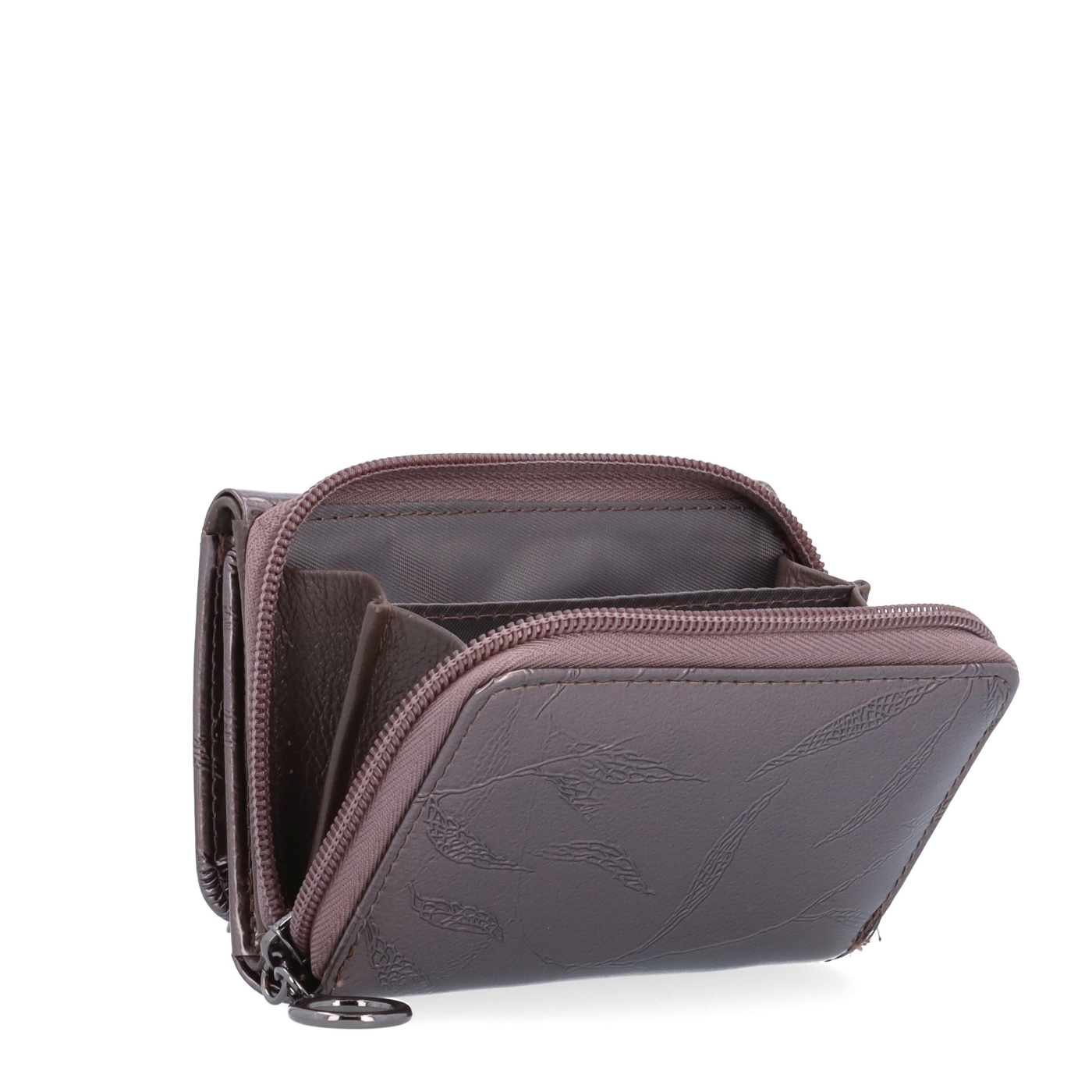 Elegantná lakovaná kožená peňaženka Carmelo materiál kože zapínanie na zips farba taupe veľkosť malá 2105 L T Polobok zozadu