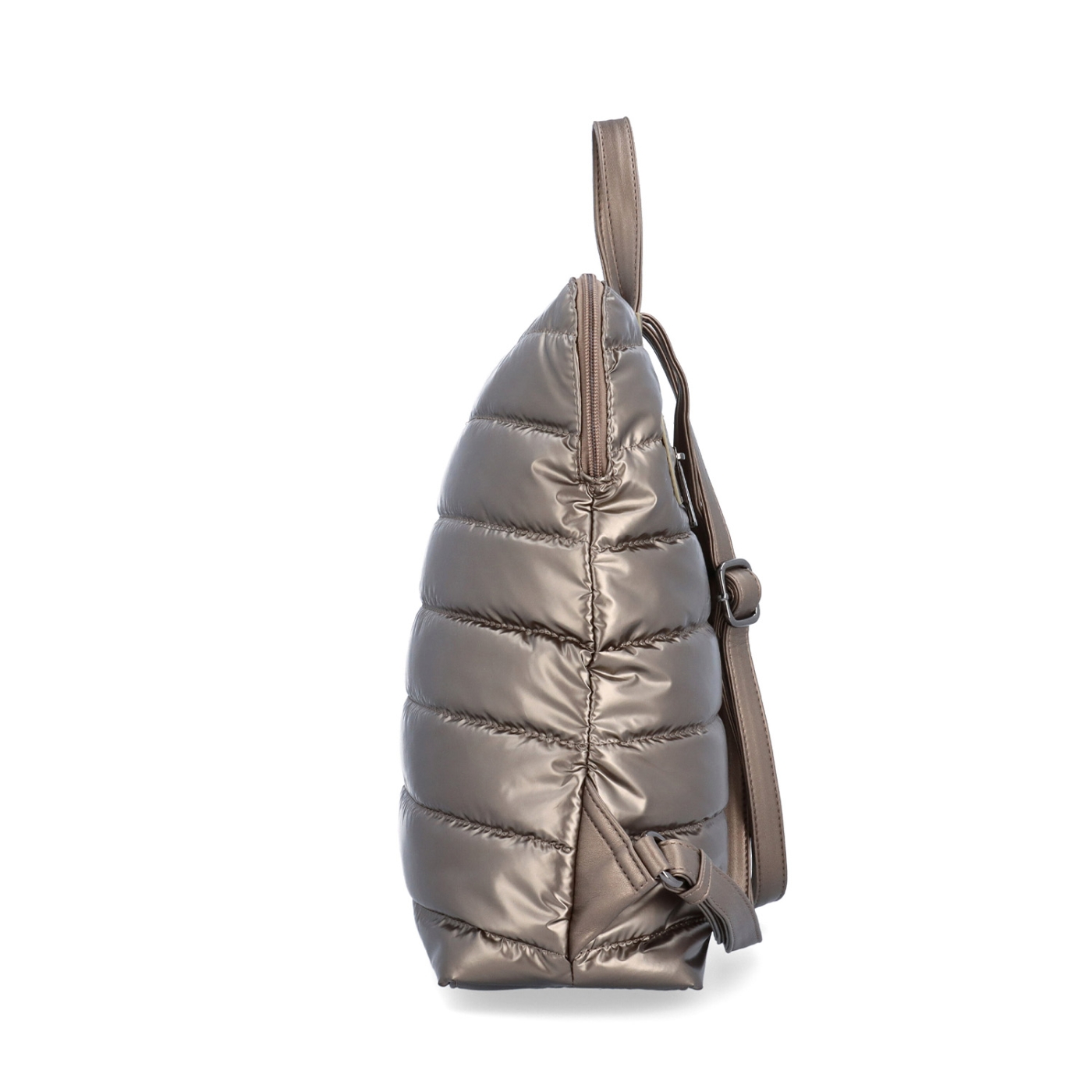 Prešívaný batoh z nadýchaného nylonu Carmelo materiál nylon zapínanie na zips farba metalíza veľkosť stredná 4384 BR Z boku