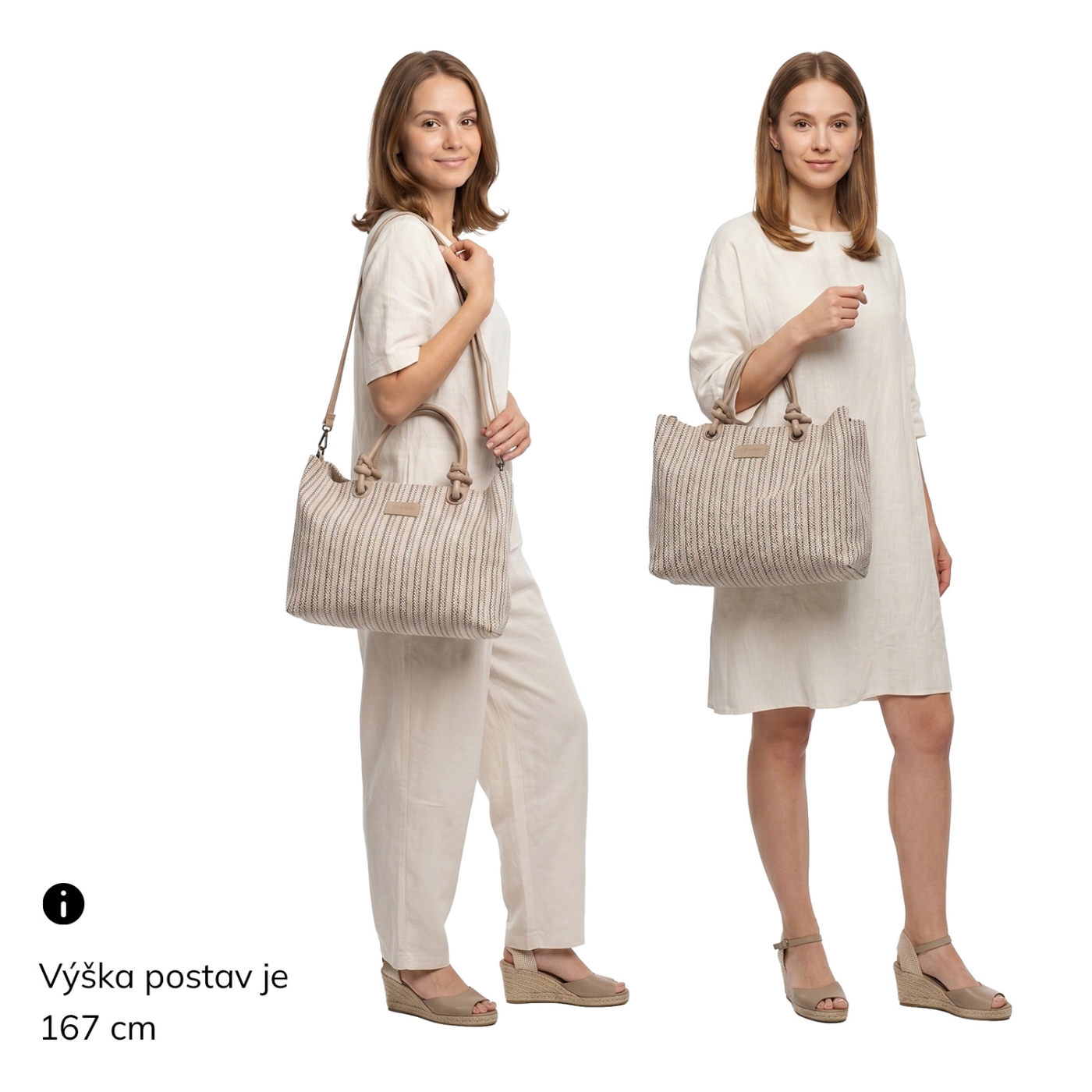 Priestranná shopper kabelka s originálnymi uchami Le Sands materiál syntetická koža zapínanie na zips farba béžová veľkosť veľká 4613 BE Na postave