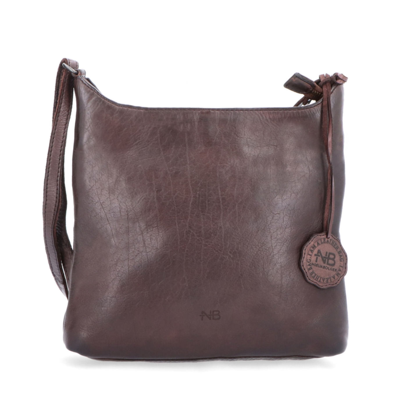 Kožená crossbody kabelka na každý deň Noelia Bolger materiál kože zapínanie na zips farba hnedá veľkosť malá NB 2404 H Spredu