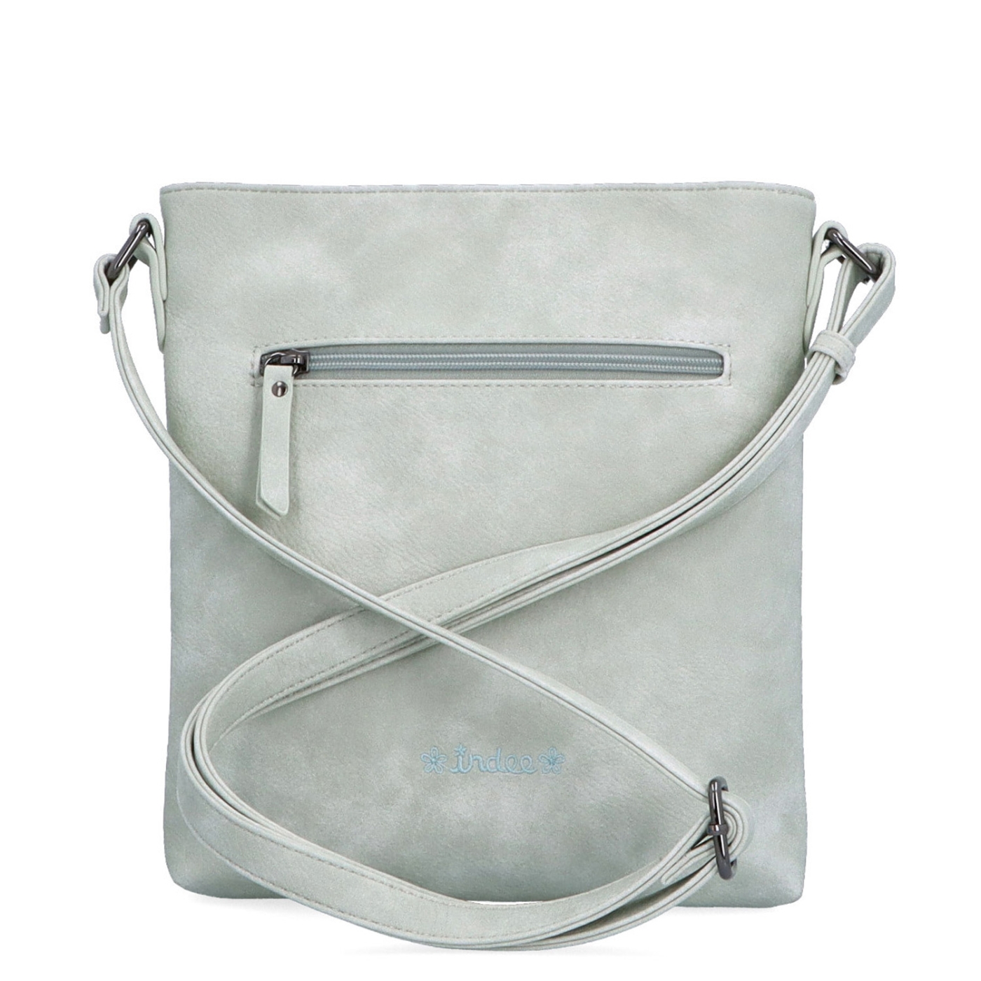 Stredne veľká crossbody kabelka s motívom Indee materiál syntetická koža zapínanie na zips farba sivá veľkosť malá 6329 S Zozadu