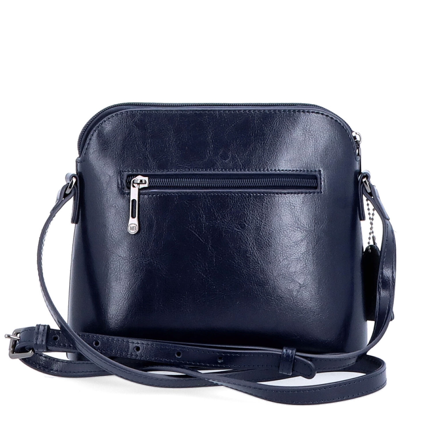 Elegantná kožená crossbody k šatám aj saku Noelia Bolger materiál kože zapínanie na zips farba modrá veľkosť malá NB 0078 TM Zozadu