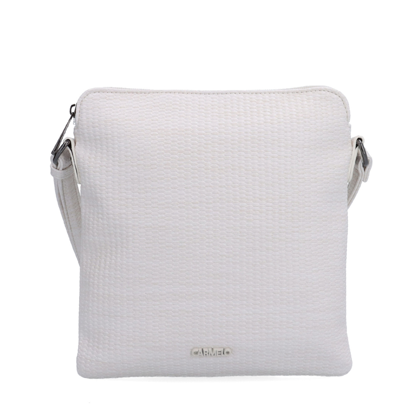 Minimalistická crossbody kabelka s jemným vzorom Carmelo materiál syntetická koža zapínanie na zips farba béžová veľkosť malá 4397 K Spredu