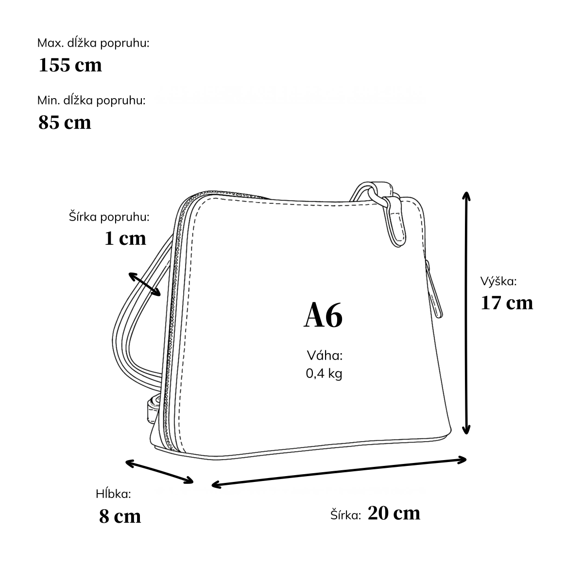 Praktická crossbody kabelka s deleným vnútrom Le Sands materiál syntetická koža zapínanie na zips farba čierna veľkosť malá 7723 C Rozmery