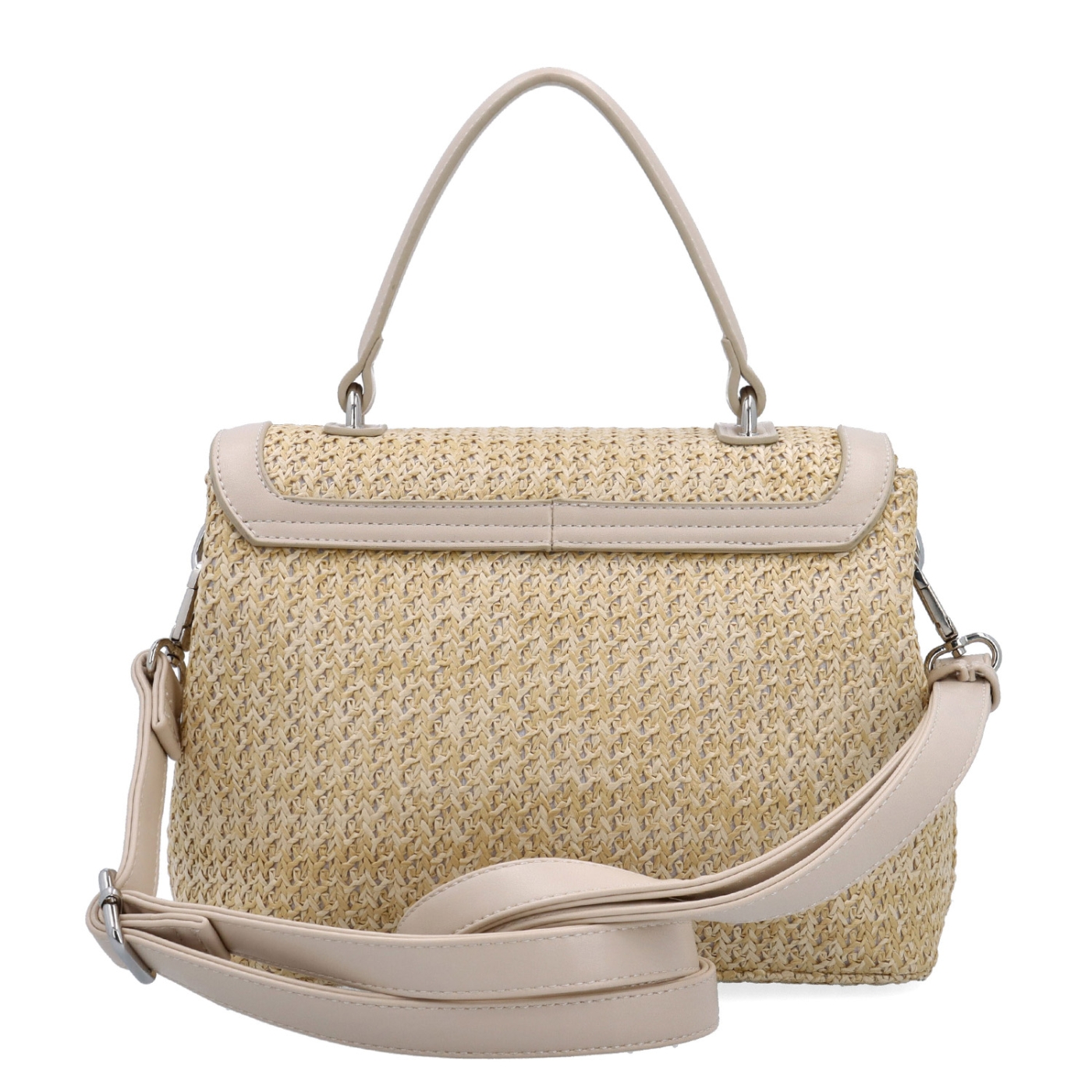 Elegantná straw kabelka do ruky i crossbody Le Sands materiál syntetická koža zapínanie na zámoček farba béžová veľkosť malá 4615 BE Zozadu