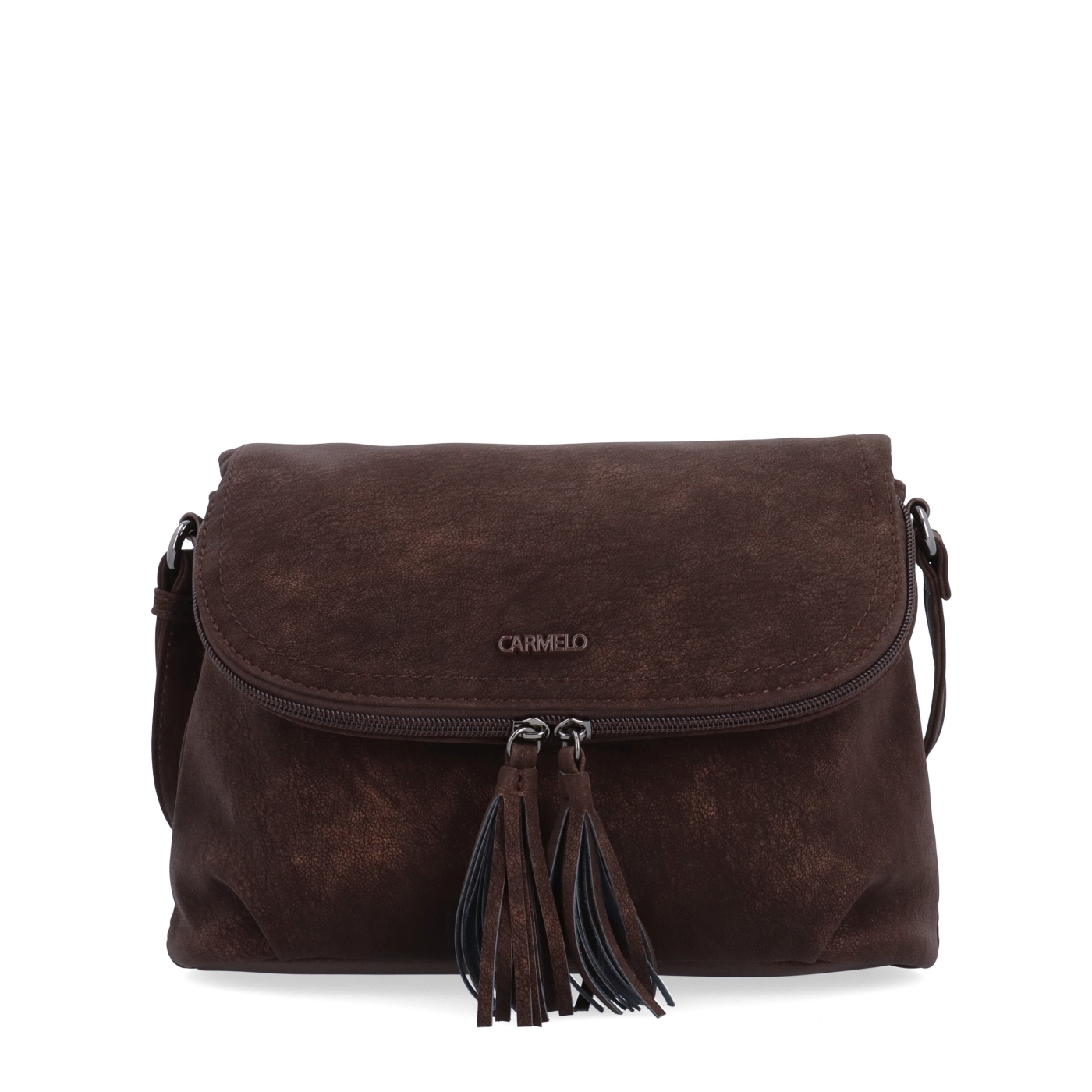 Štýlová crossbody kabelka s praktickou klopou Carmelo materiál syntetická koža zapínanie na zips farba hnedá veľkosť malá 4661 H Spredu