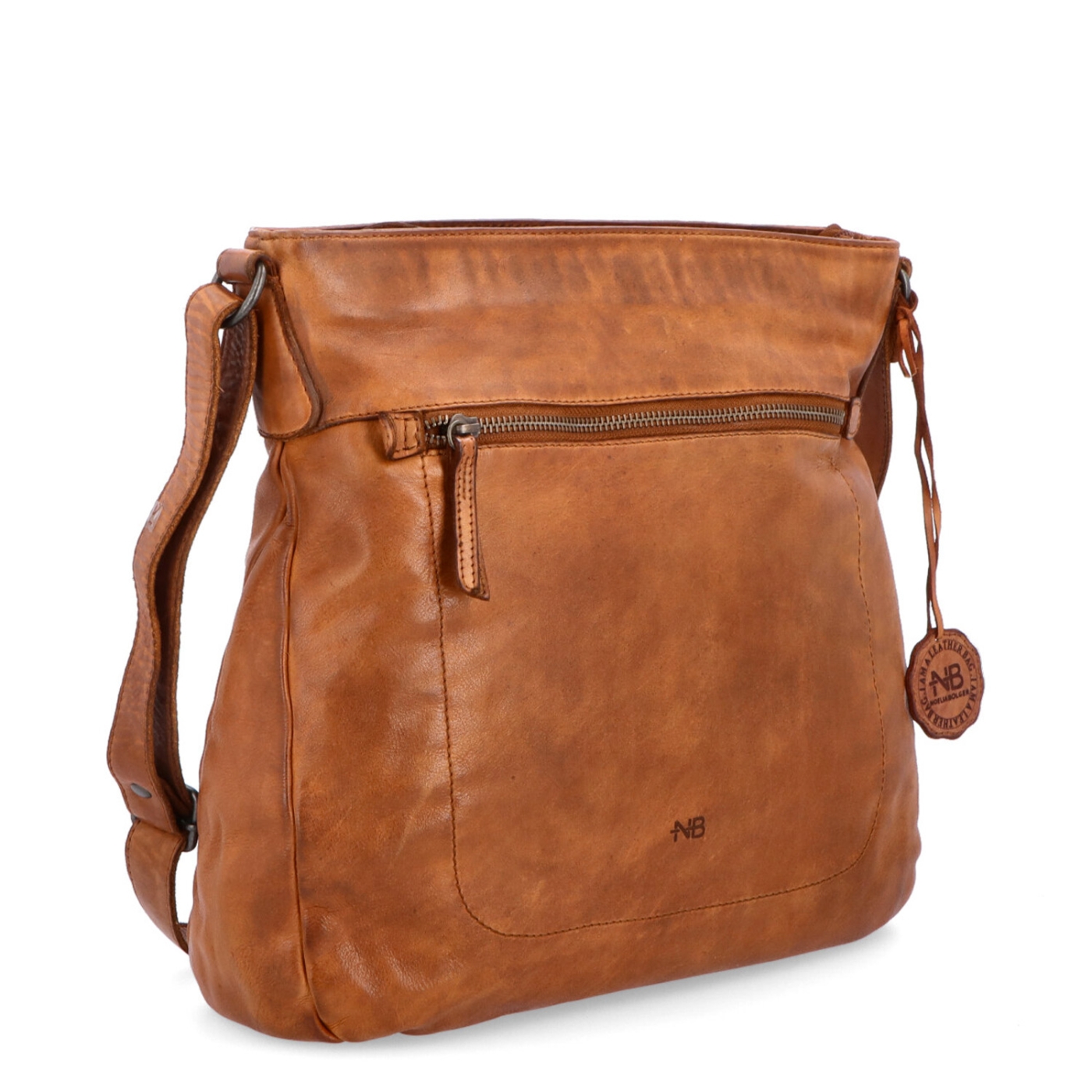 Vintage kožená crossbody kabelka Noelia Bolger materiál kože zapínanie na zips farba koňaková veľkosť stredná NB 2004 KO