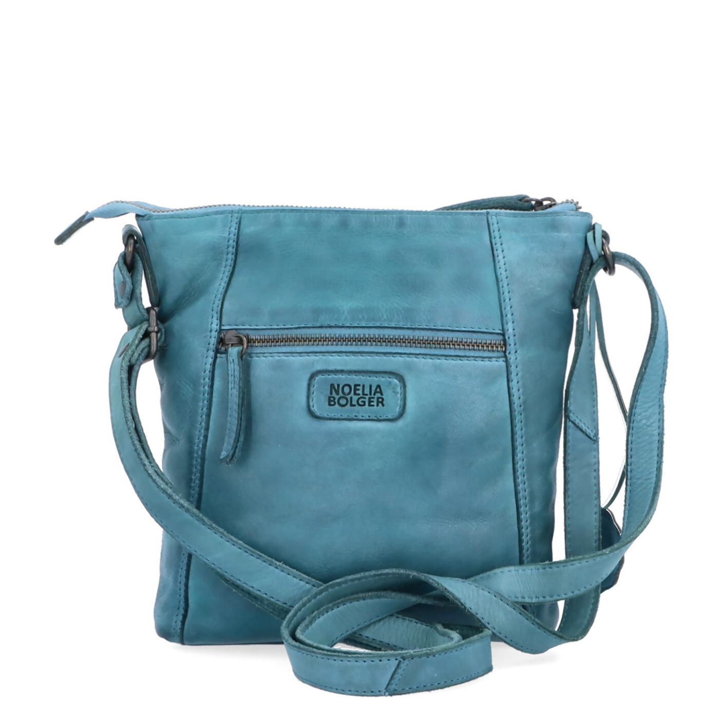 Malá kožená crossbody s prešívaním Noelia Bolger materiál kože zapínanie na zips farba tyrkysová veľkosť malá NB 2086 TYR Zozadu