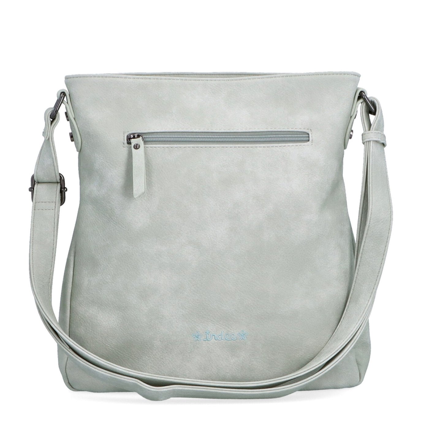 Priestranná crossbody kabelka s motívom Indee materiál syntetická koža zapínanie na zips farba sivá veľkosť stredná 6327 S Zozadu