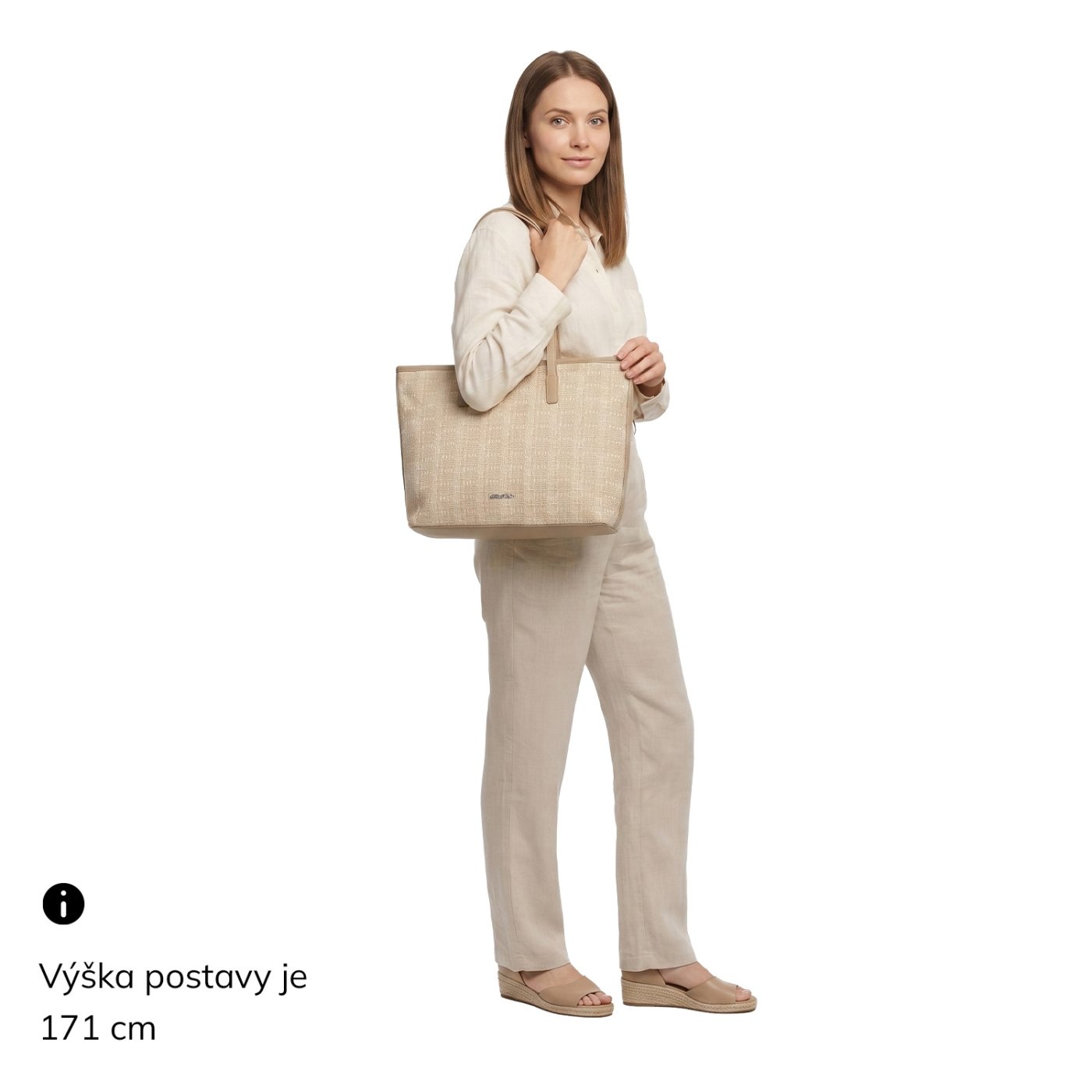 Ľahká shopper kabelka v slamenom štýle Le Sands materiál syntetická koža zapínanie na zips farba béžová veľkosť veľká 4617 BE Na postave