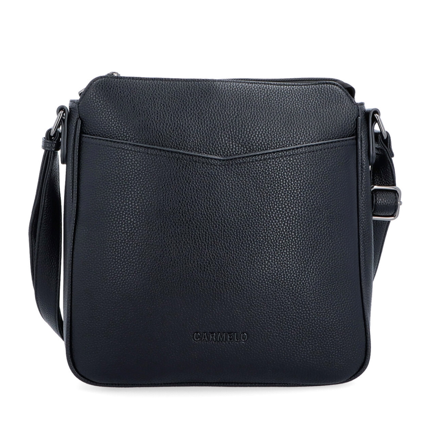 Stredná crossbody kabelka s predným vreckom na cvoček Carmelo materiál syntetická koža zapínanie na zips farba čierna veľkosť stredná 4331 C Spredu