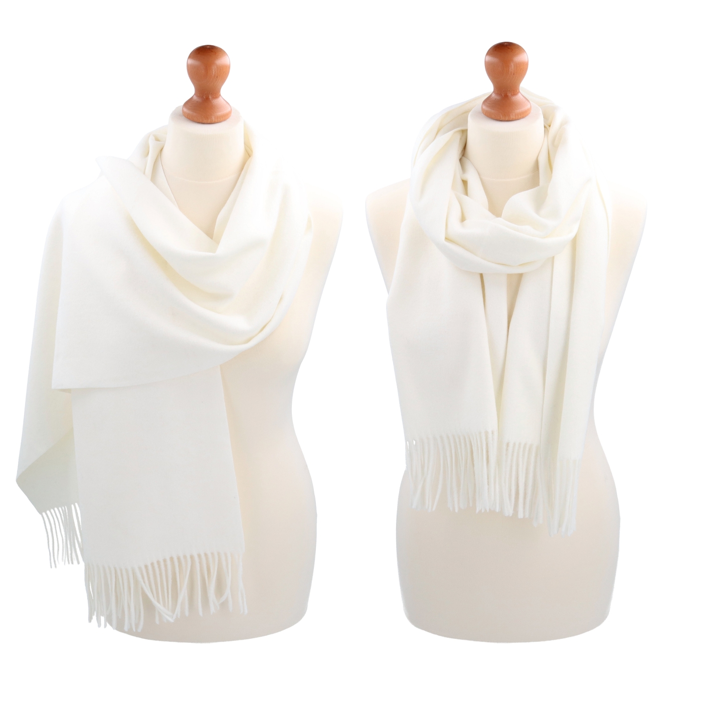 Elegantný jednofarebný šál so strapcami Noelia Bolger materiál Polyester s prímesou vlny farba biela KZ003 - 02
