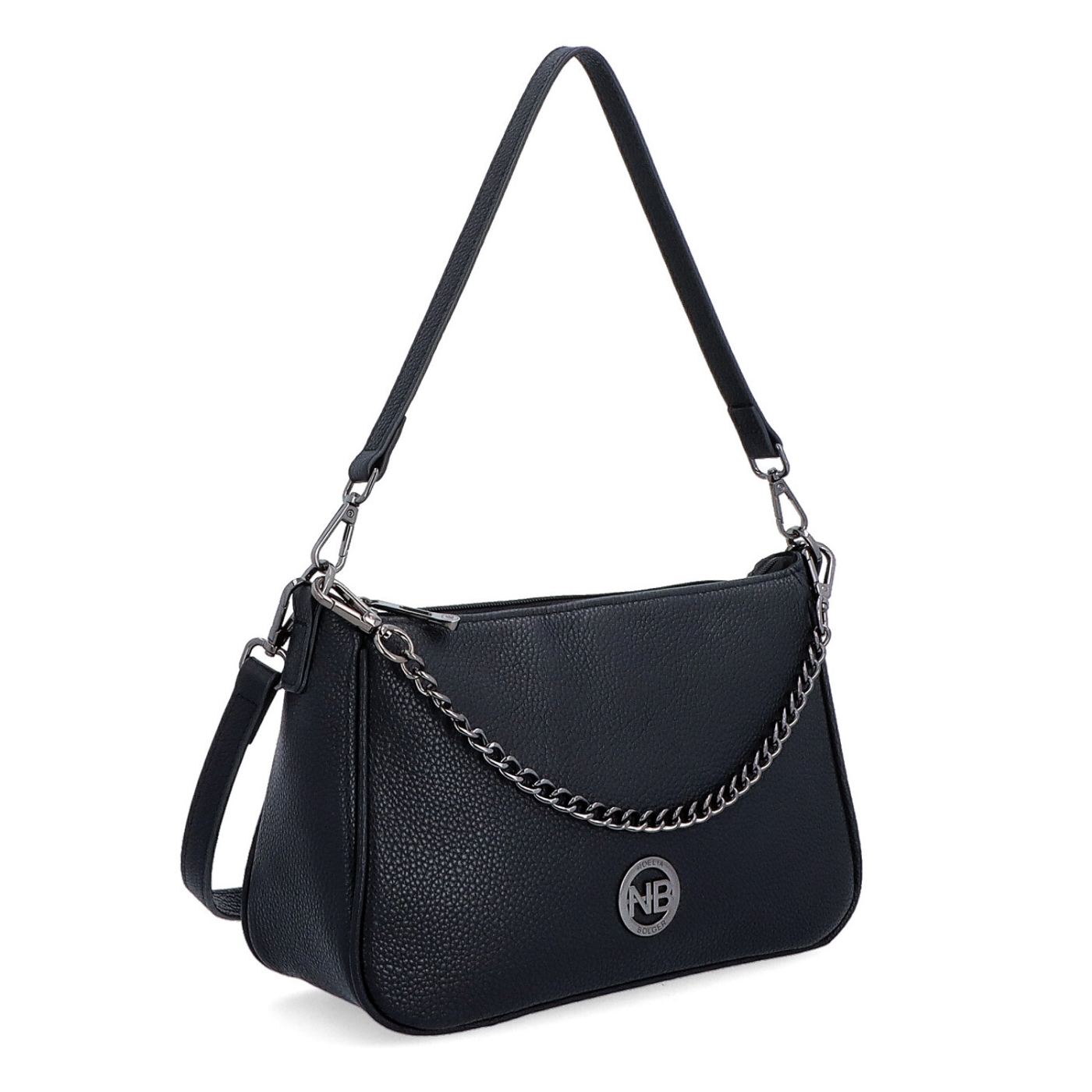 Kožená crossbody kabelka so striebornou retiazkou Noelia Bolger materiál kože zapínanie na zips farba čierna veľkosť malá NB 3015 C
