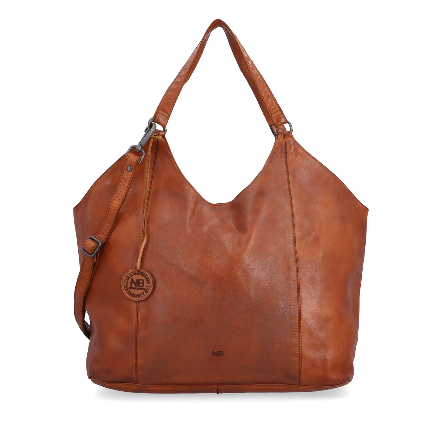 Veľká kožená kabelka s uchami a crossbody popruhom Noelia Bolger materiál kože zapínanie na zips farba koňaková veľkosť veľká NB 2429 KO Spredu
